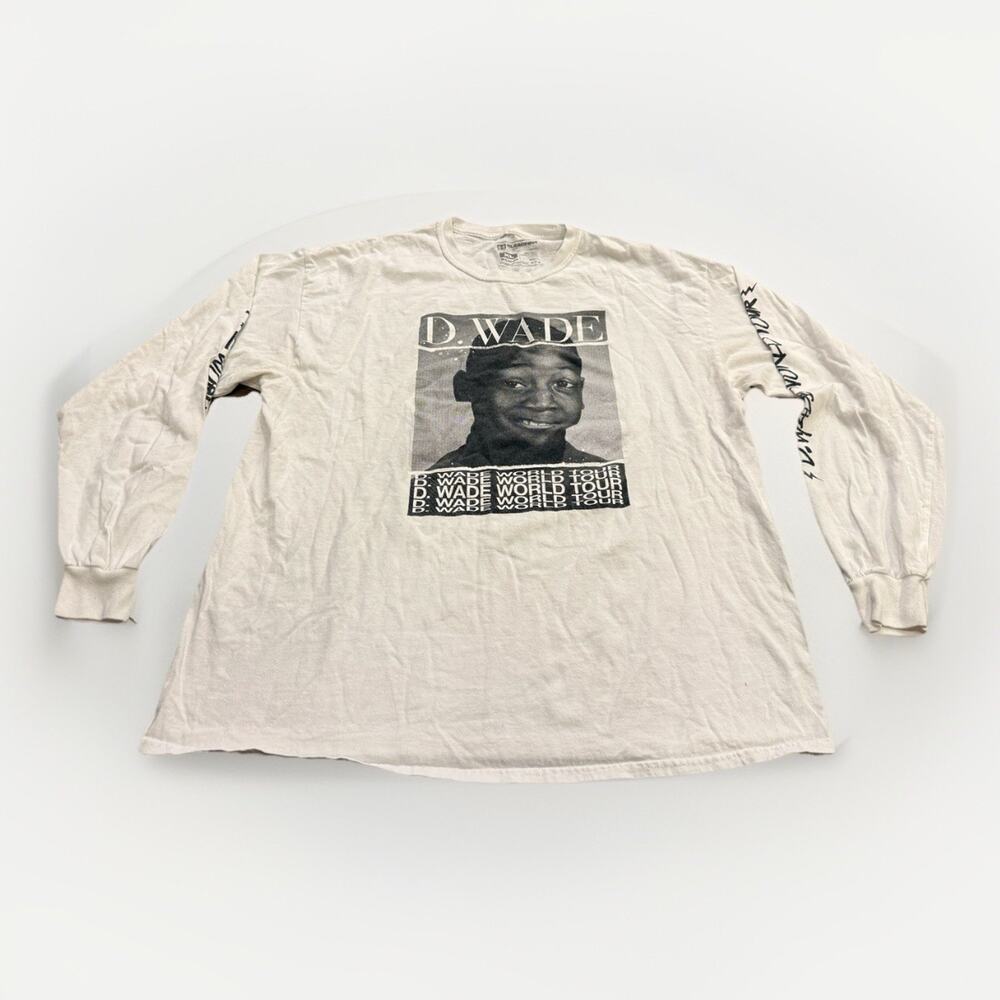 Bleacher Report Mens White Dwayne Wade World Tour Long Sleeve Shirt Size XL